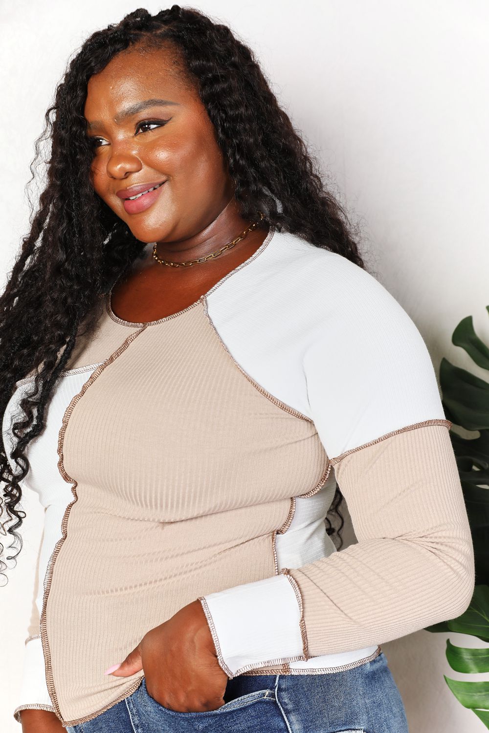 Double Take Color Block Exposed Seam Top - In Style Chics Boutique LLC