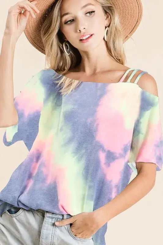 Tie Dye French Terry Strapped One Shoulder Top - Cute Clothes Online - In Style Chics Boutique Women's Juniors Apparel