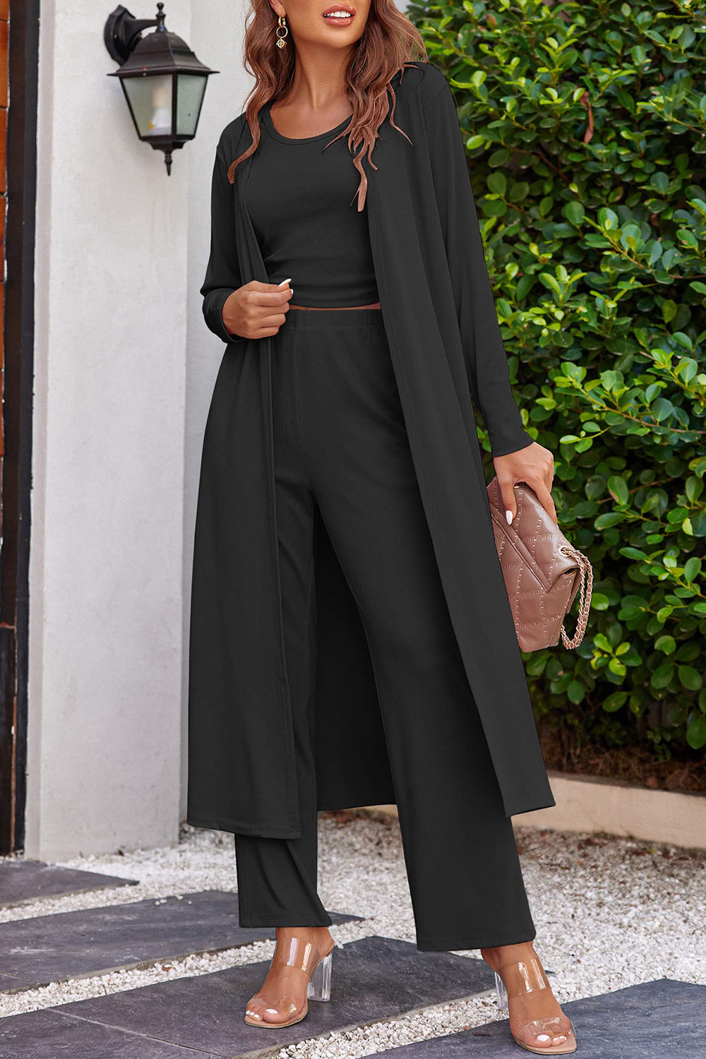 Drawstring Tank, Long Sleeve Cover Up and Pants Set - In Style Chics Boutique LLC