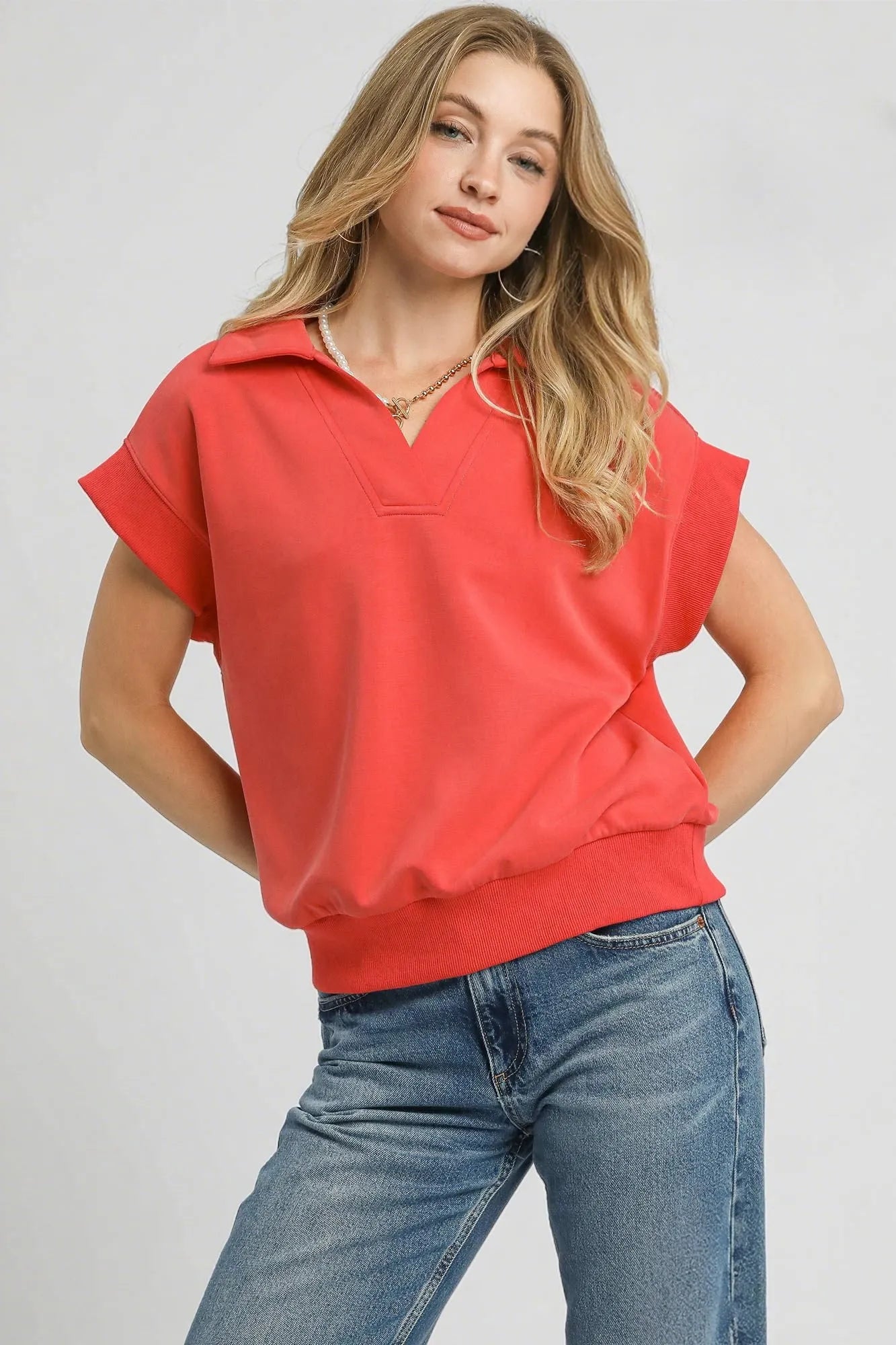 Luxe Knit Collared Short Sleeve Polo Sweatshirt at In Style Chics Boutique