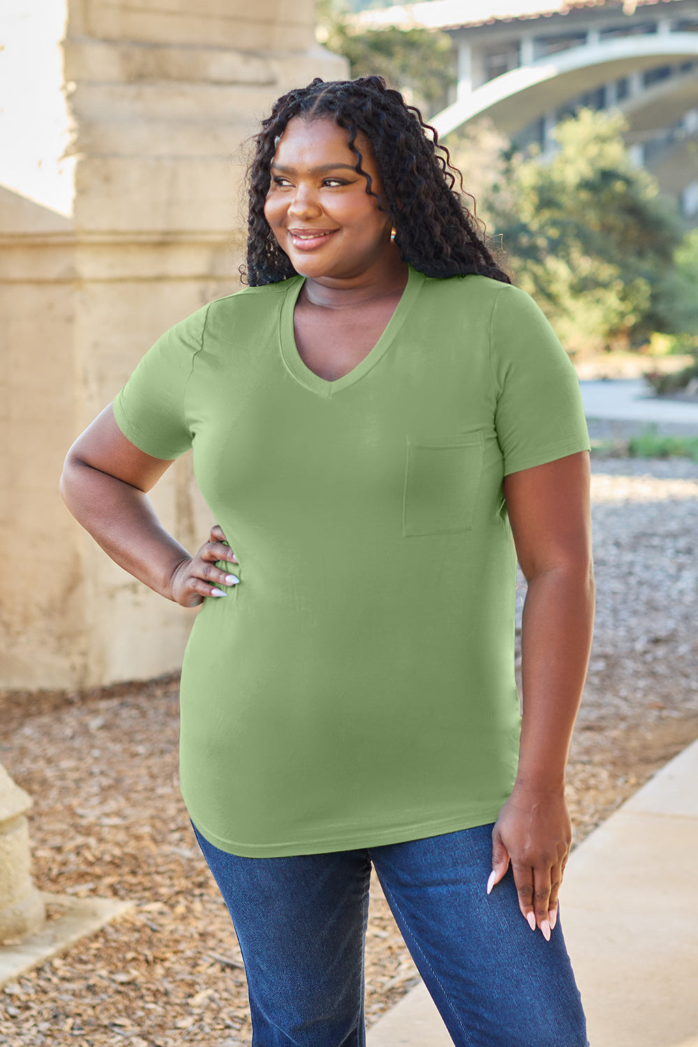 Bamboo Full Size V-Neck Short Sleeve T-Shirt - Eco Friendly - Sensitive Skin - In Style Chics Boutique Women's Juniors Plus Size Apparel Online