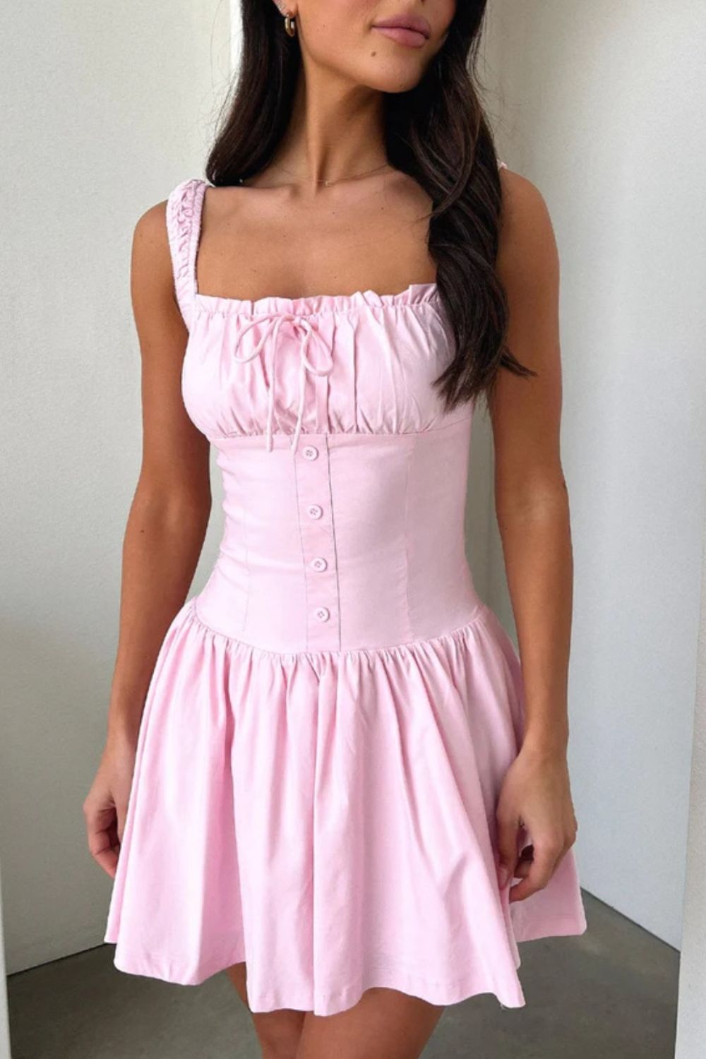 Decorative Button Square Neck Cami Dress - In Style Chics Boutique LLC