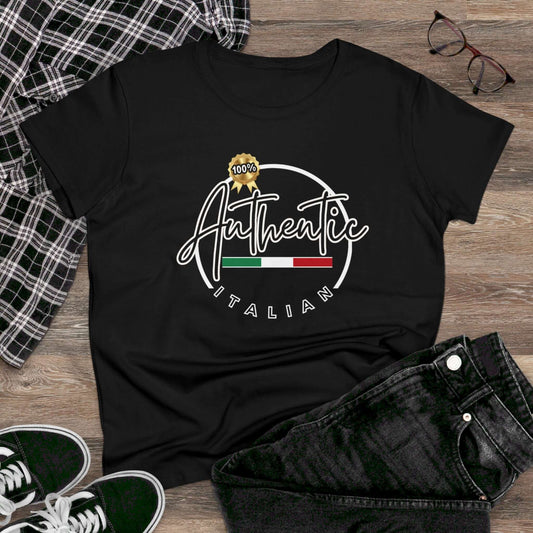 Women's Midweight Cotton Graphic T "100% Authentic Italian" in Black or Red - In Style Chics Boutique LLC