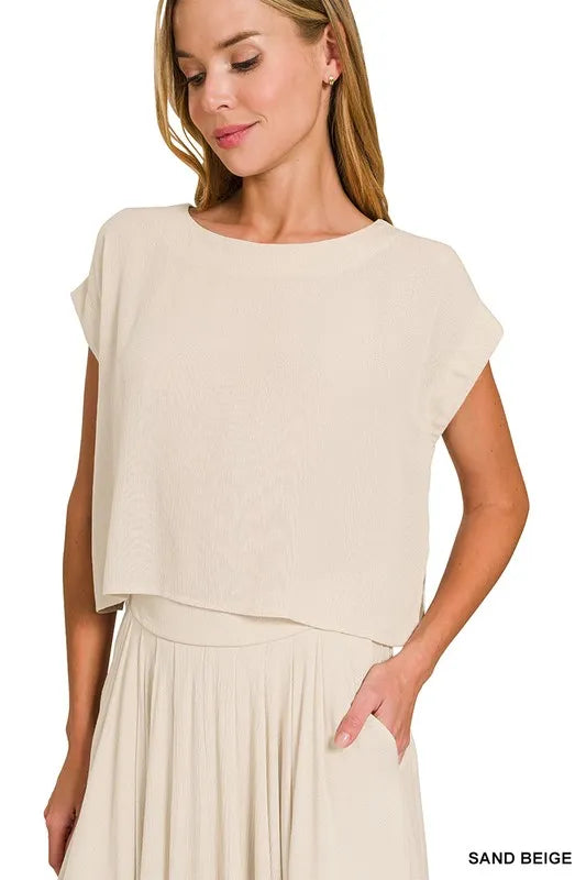 Crop Tee and Skirt Set, Woven Crinkle Gauze - In Style Chics Boutique
