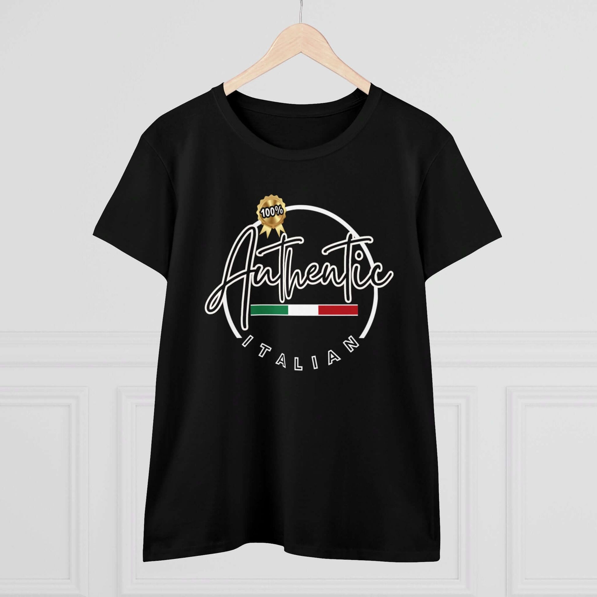 Women's Midweight Cotton Graphic T "100% Authentic Italian" in Black or Red - In Style Chics Boutique LLC