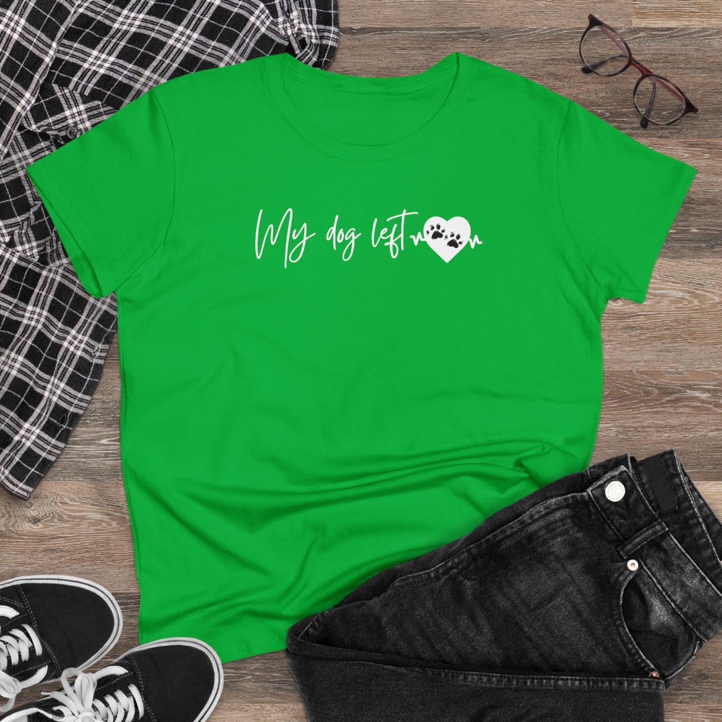 Women's Midweight Cotton Graphic Tee - "My dog left paw prints on my heart" - In Style Chics Boutique LLC
