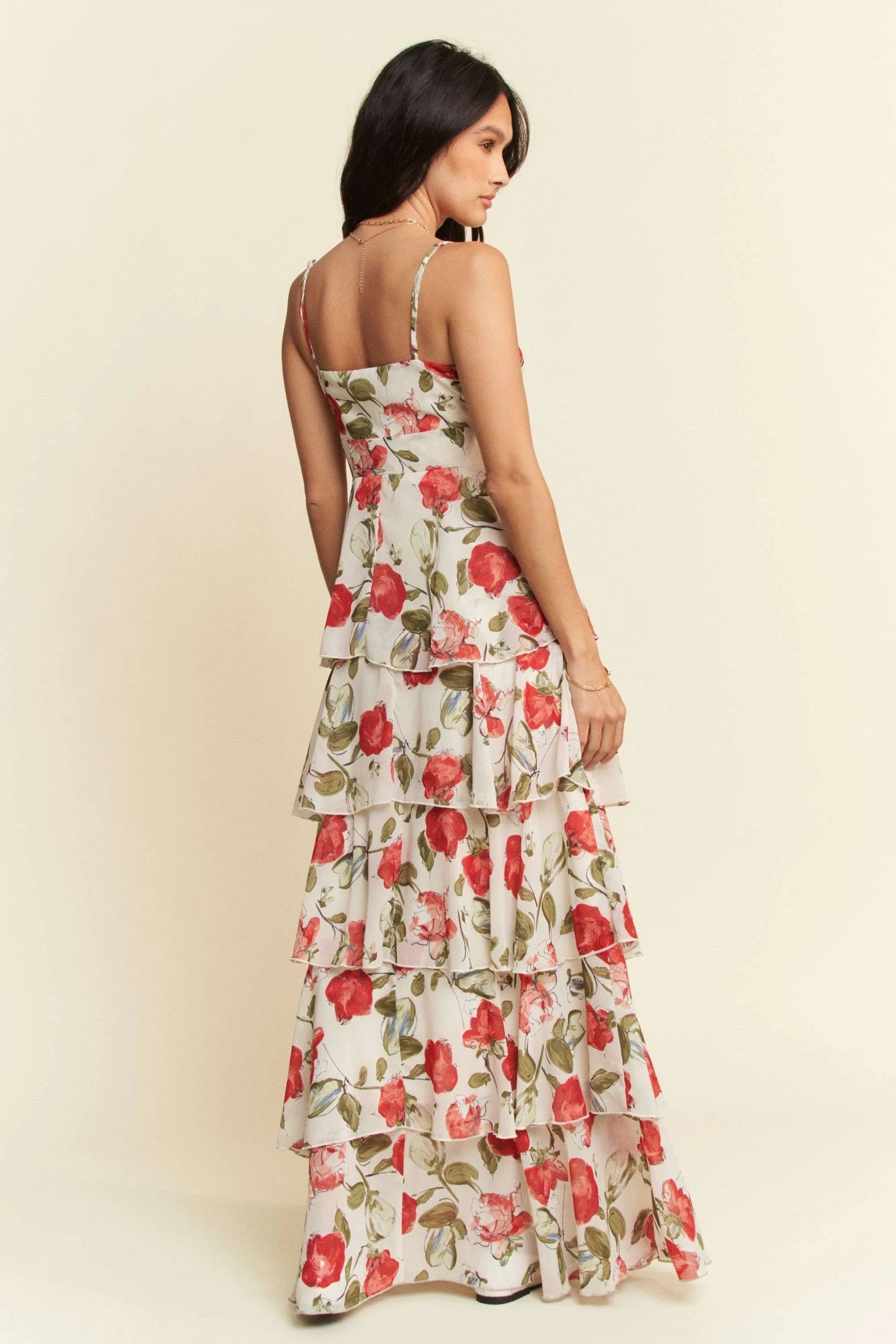 Maxi Cami Dress, Contrast Ring Lace Layered Ruffle - In Style Chics Boutique