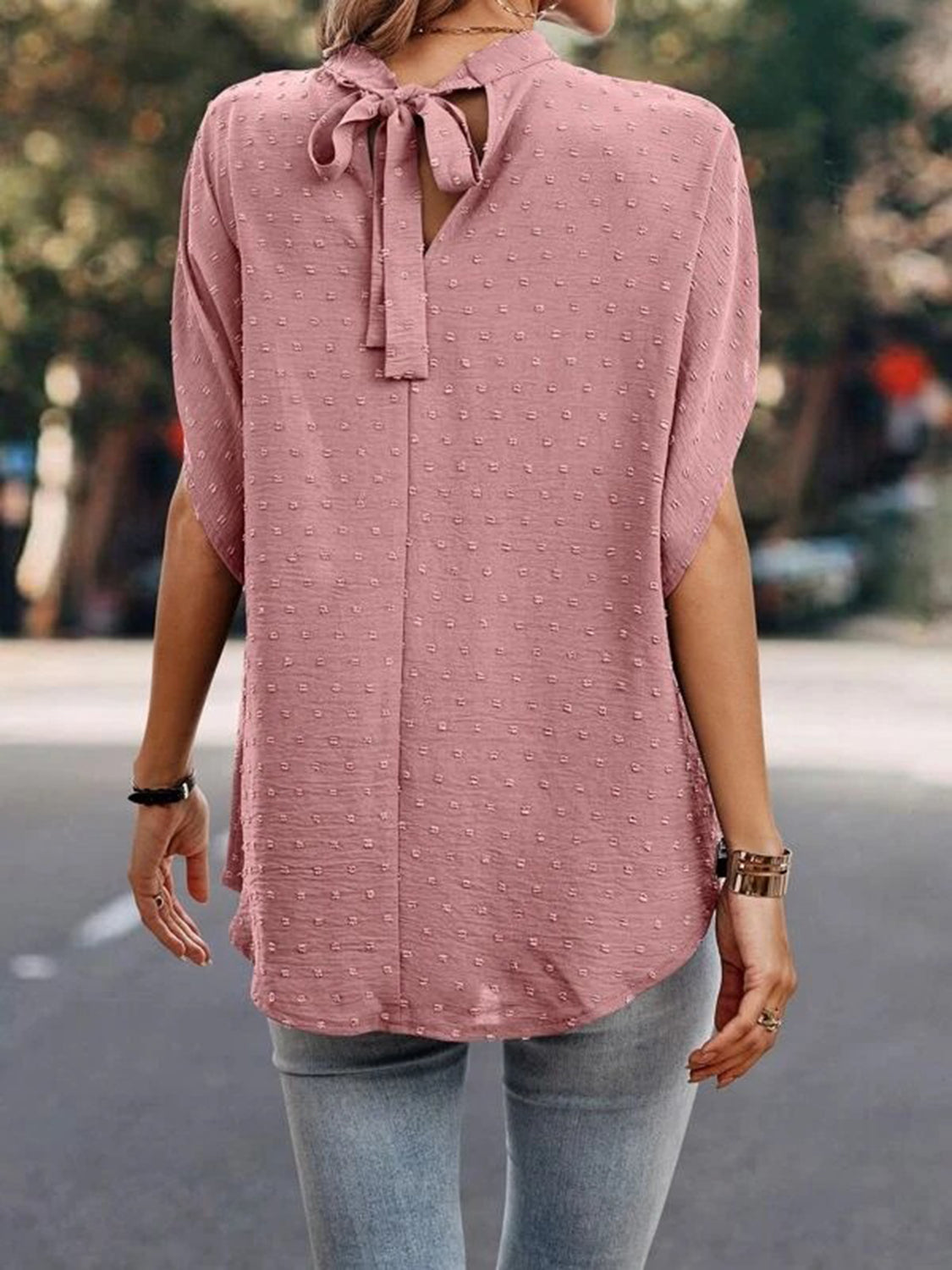 Swiss Dot Mock Neck Half Sleeve Blouse - More Colors! - In Style Chics Boutique LLC
