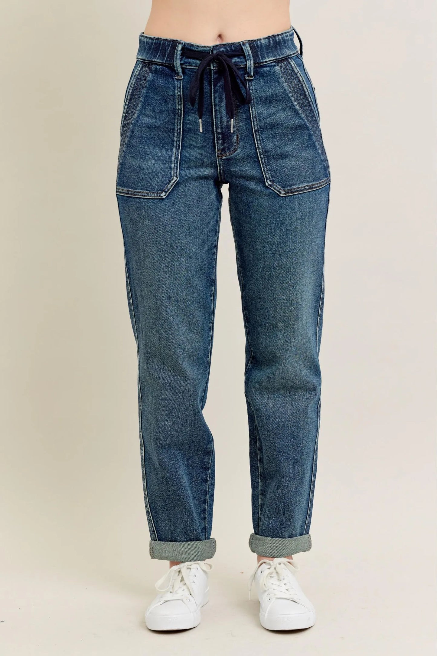 Judy Blue HW Vintage Wash Jeans w/ Drawstring at In Style Chics Boutique