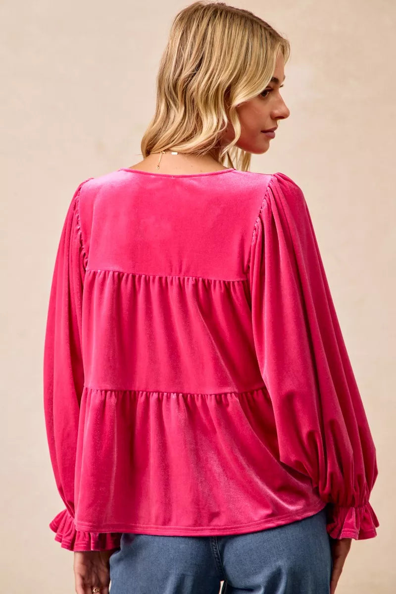 Shop Christmas Theme 💞 Velvet Bow Tied Blouse at In Style Chics Boutique