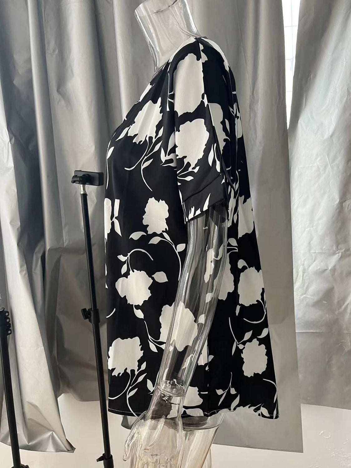 Full Size Printed Notched Short Sleeve Blouse - In Style Chics Boutique LLC
