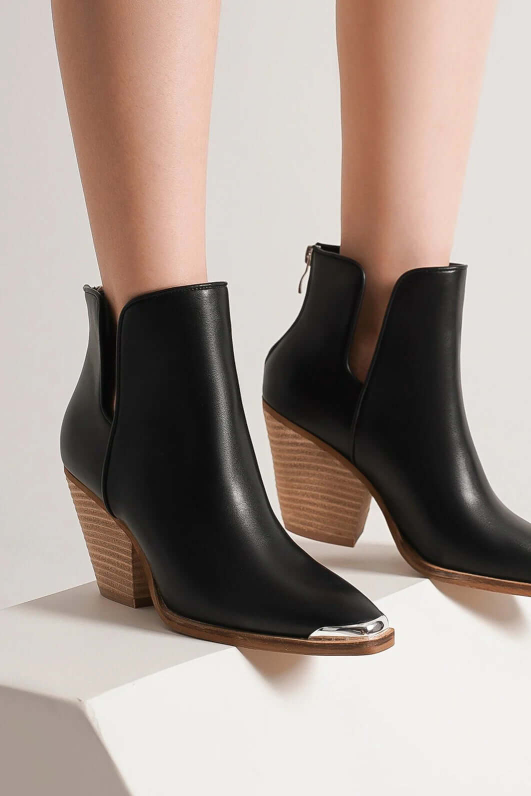 Beast Fashion Pointed Metal-Tip Toe Block Heel Ankle Boots - In Style Chics Boutique LLC