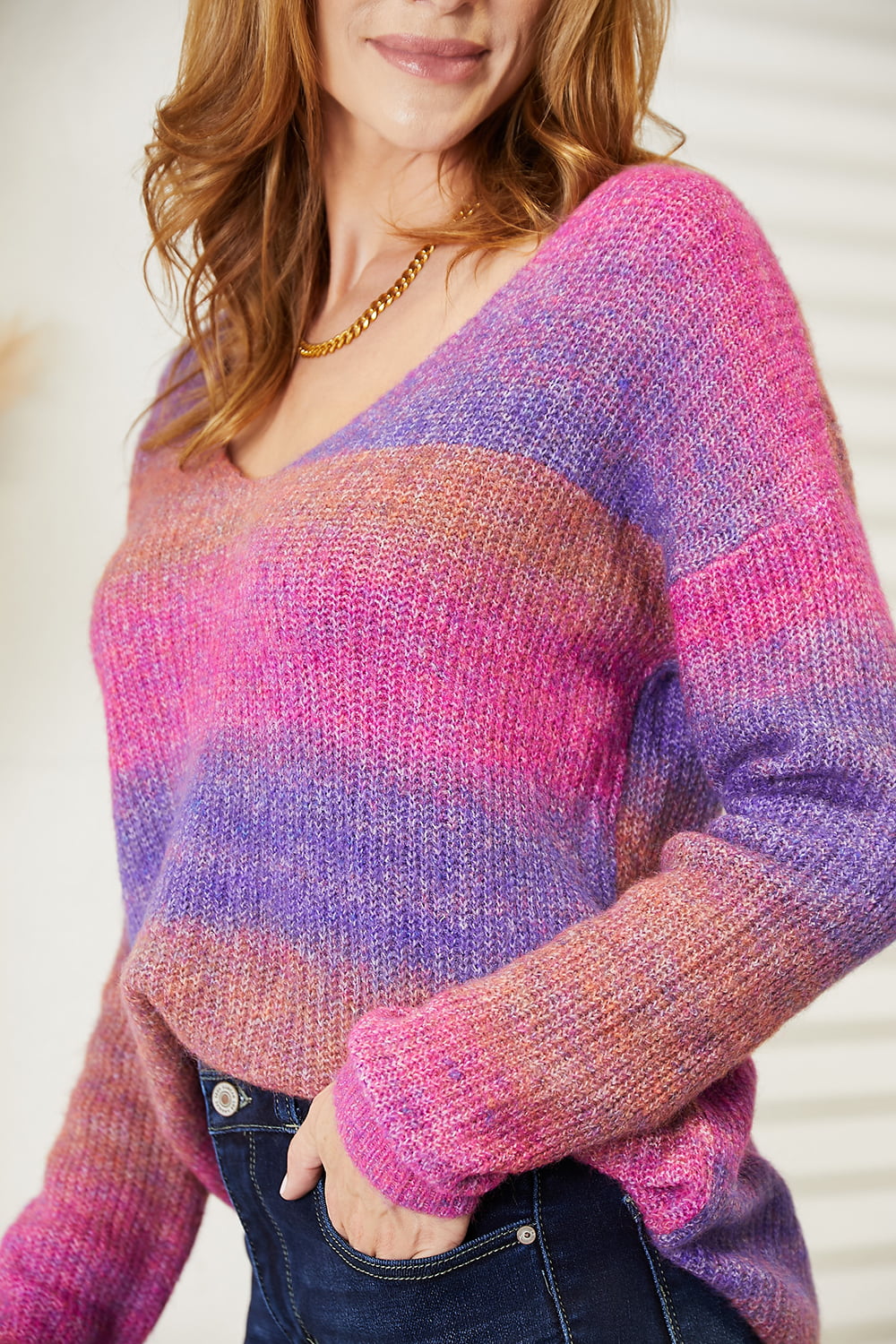 Angel Wings Multicolored Rib-Knit V-Neck Knit Pullover - In Style Chics Boutique LLC