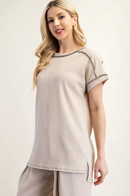 Relaxed-Fit Textured Top with Short Sleeves - In Style Chics Boutique Women's Juniors Plus Size Clothing Online