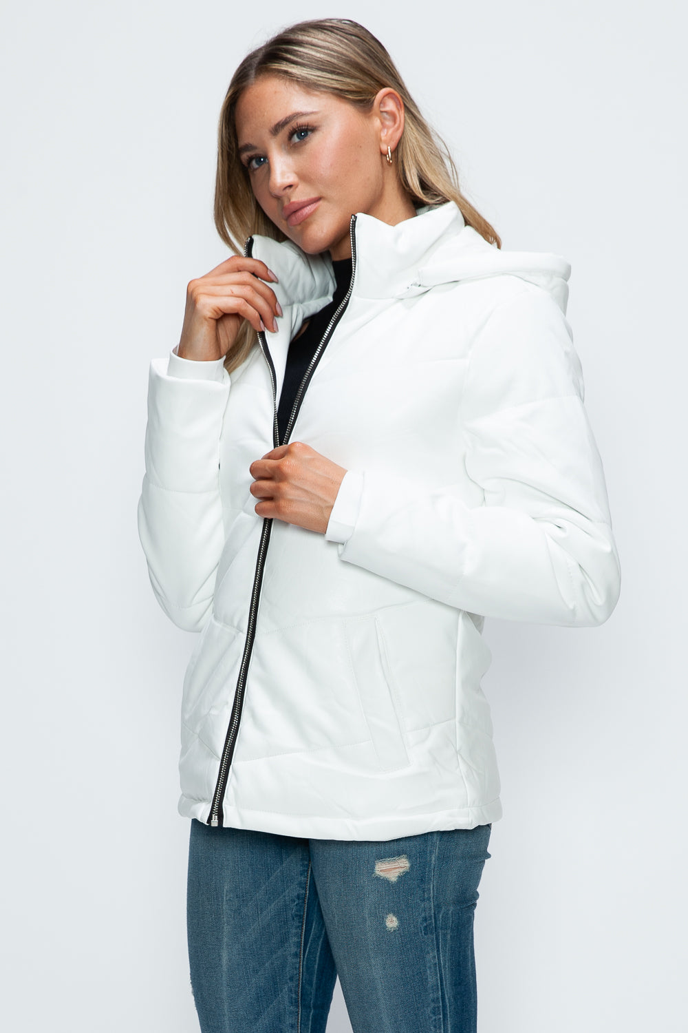 How Dare U Pocketed Zip Up Puffer Jacket with Removable Hood - In Style Chics Boutique LLC