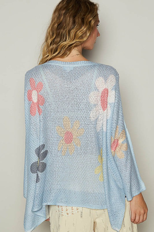 POL Flower Dropped Shoulder Long Sleeve Knit Top - In Style Chics Boutique LLC