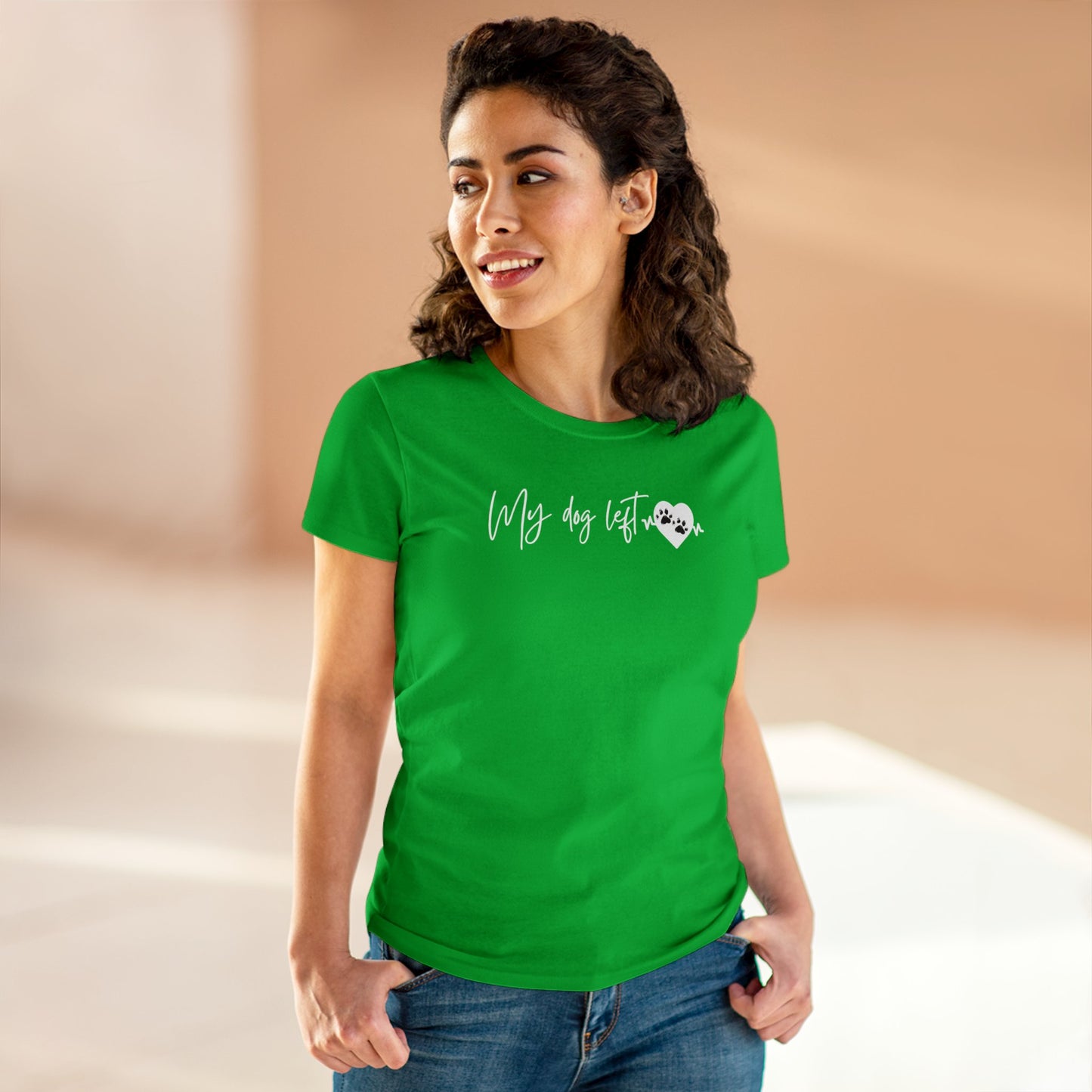 Women's Midweight Cotton Graphic Tee - "My dog left paw prints on my heart" - In Style Chics Boutique LLC