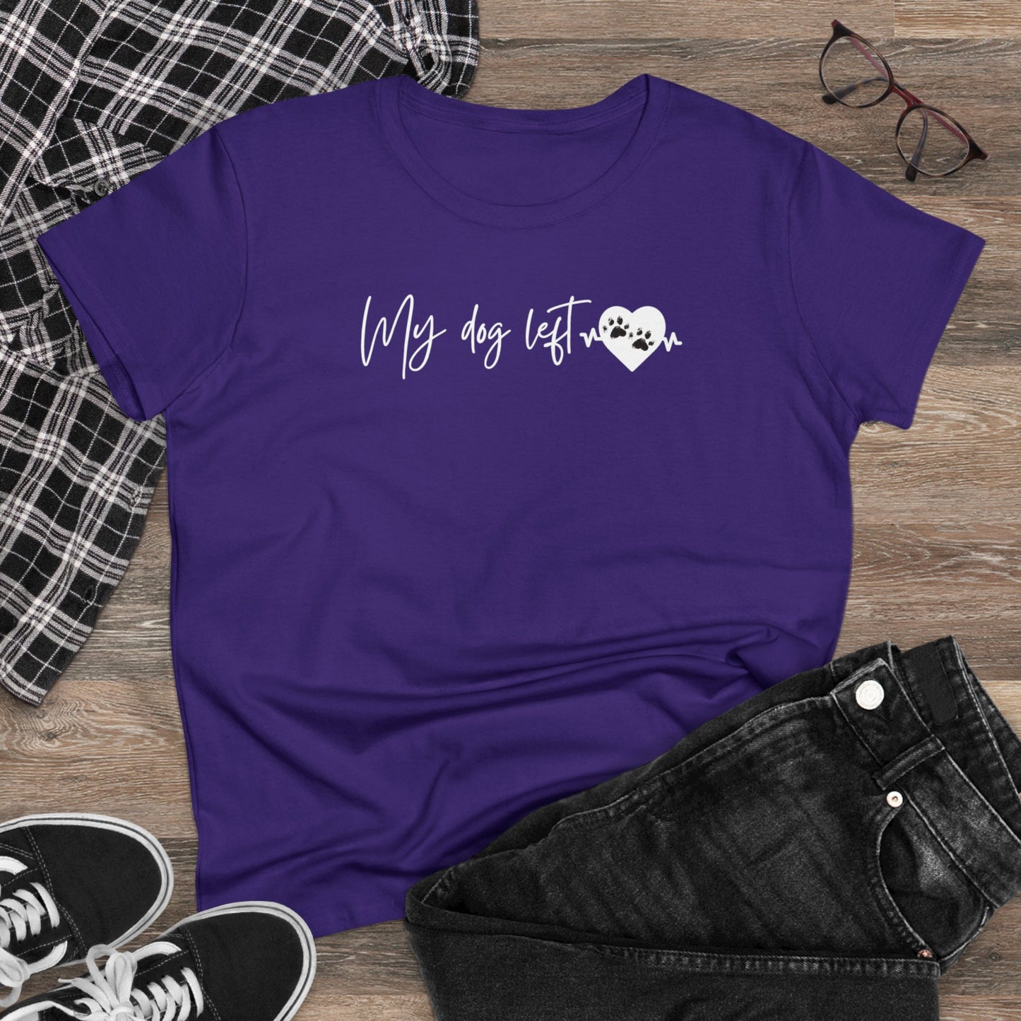 Women's Midweight Cotton Graphic Tee - "My dog left paw prints on my heart" - In Style Chics Boutique LLC