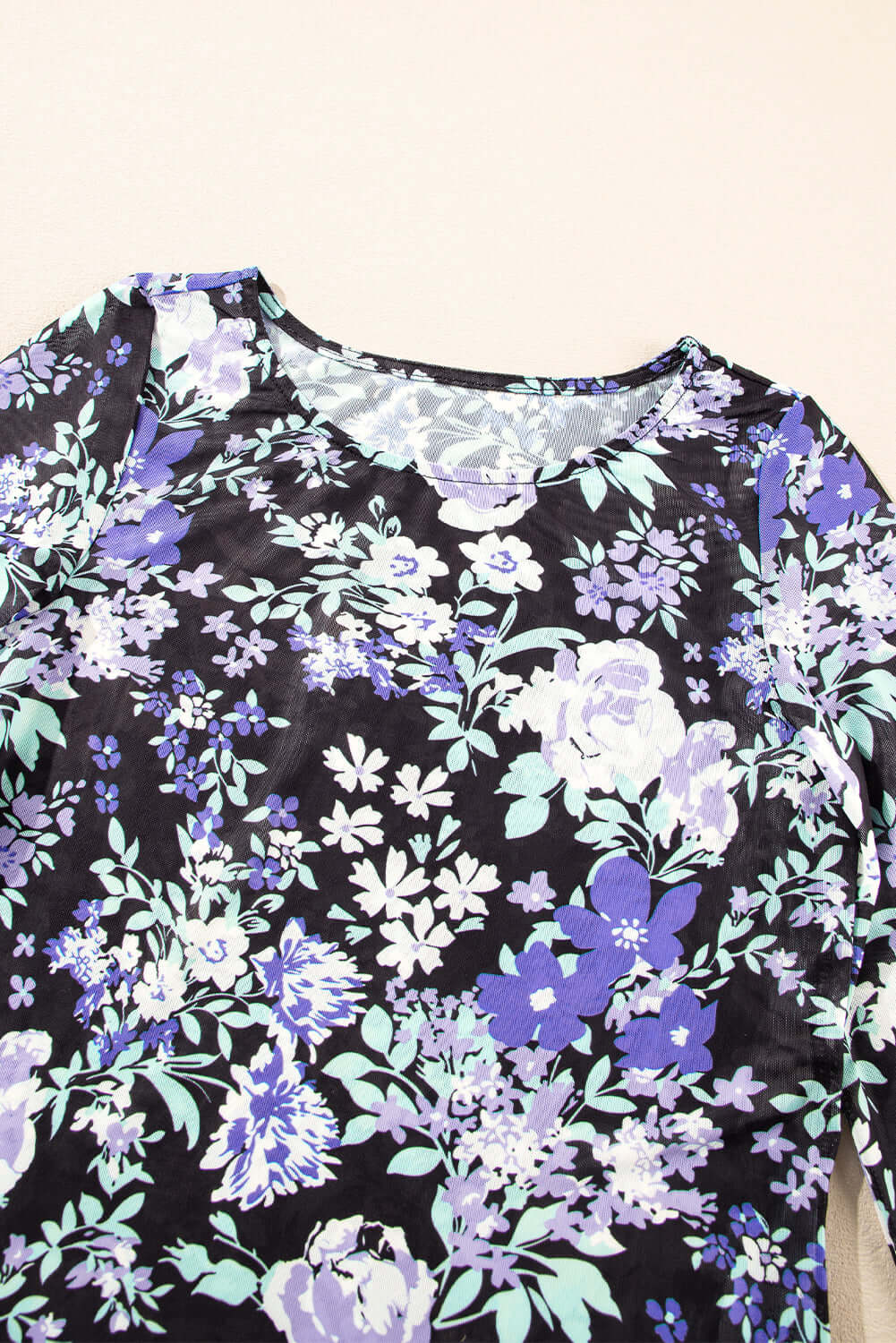Boho Floral Print Mesh Long Sleeve Top - In Style Chics Boutique Online Clothing Women's Juniors Free Shipping Cute Clothes