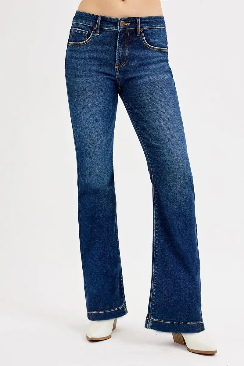 RISEN Tummy Control Mid Rise Flare Jeans at In Style Chics Boutique Regular and Plus Size at In Style Chics Boutique