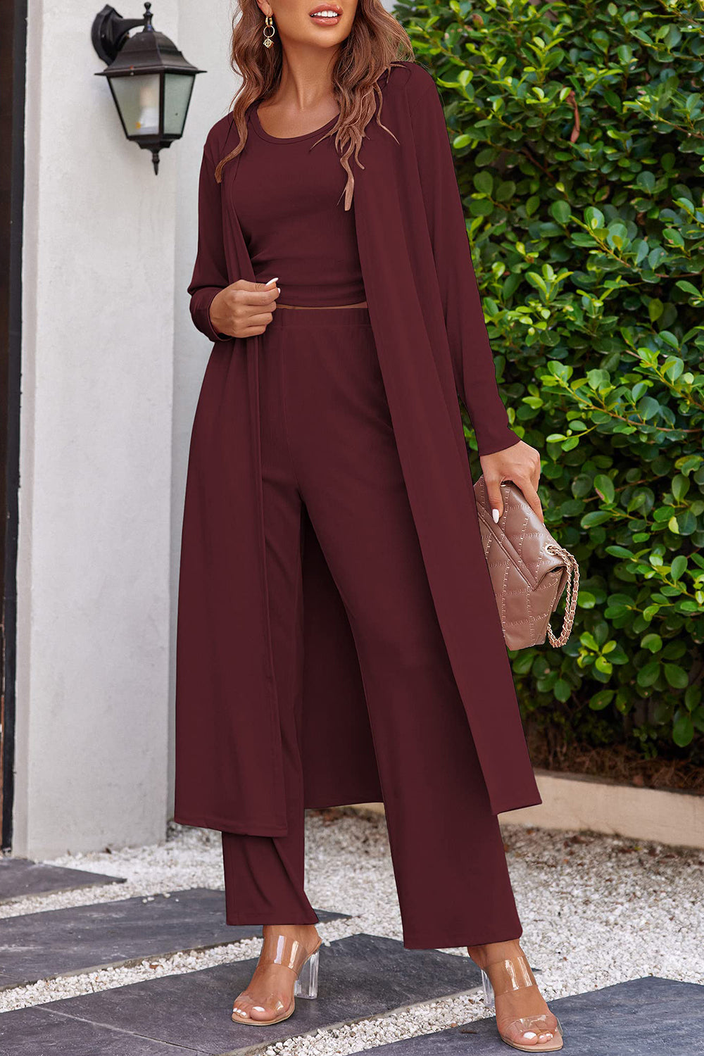 Drawstring Tank, Long Sleeve Cover Up and Pants Set - In Style Chics Boutique LLC