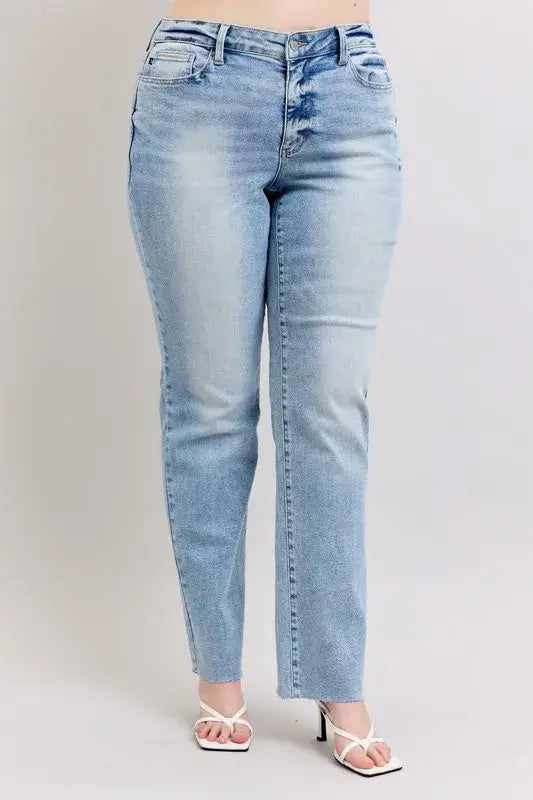 Judy Blue Midi Rise Light Wash Dad Jeans - In Style Chics Boutique Women's Juniors Plus Size Apparel Online