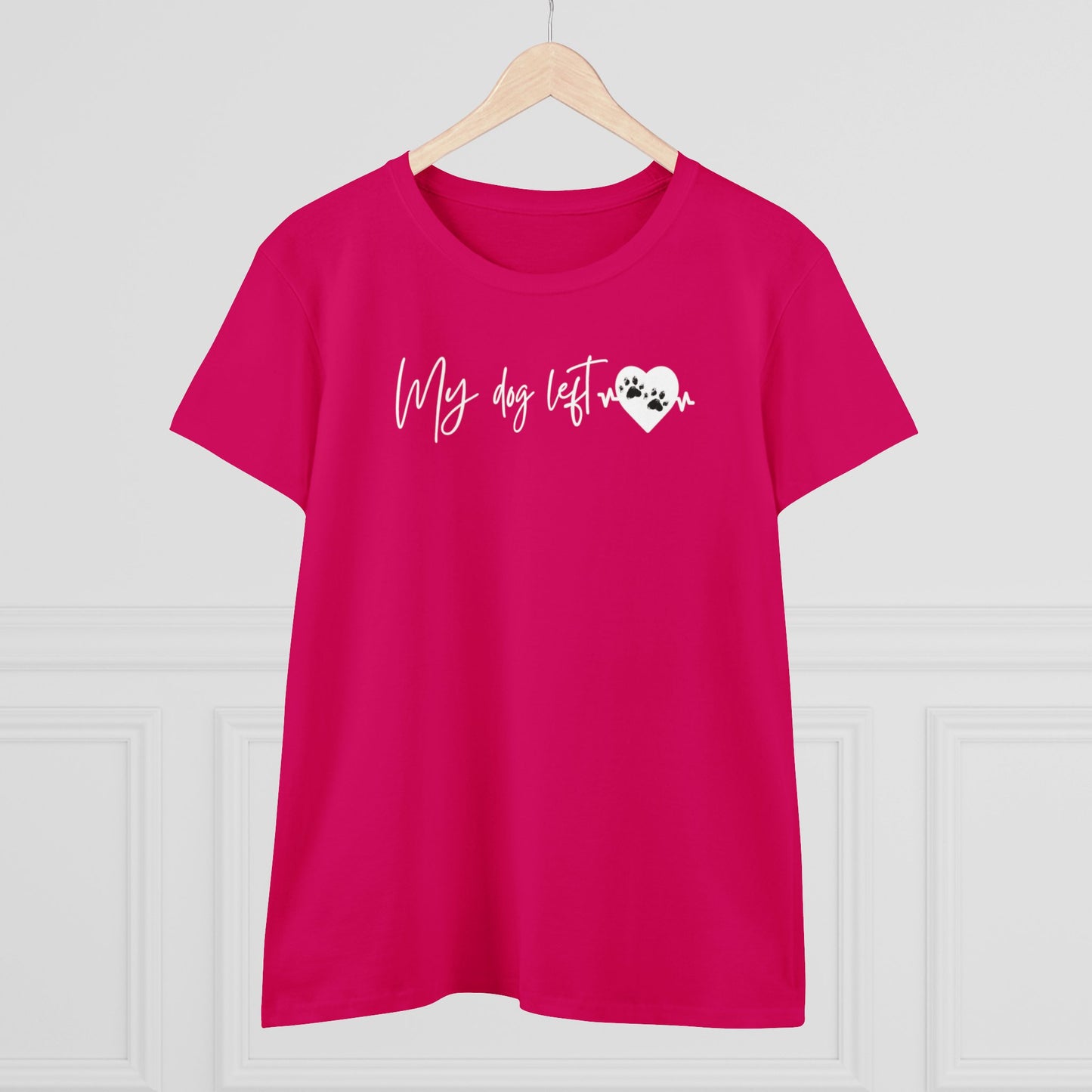 Women's Midweight Cotton Graphic Tee - "My dog left paw prints on my heart" - In Style Chics Boutique LLC