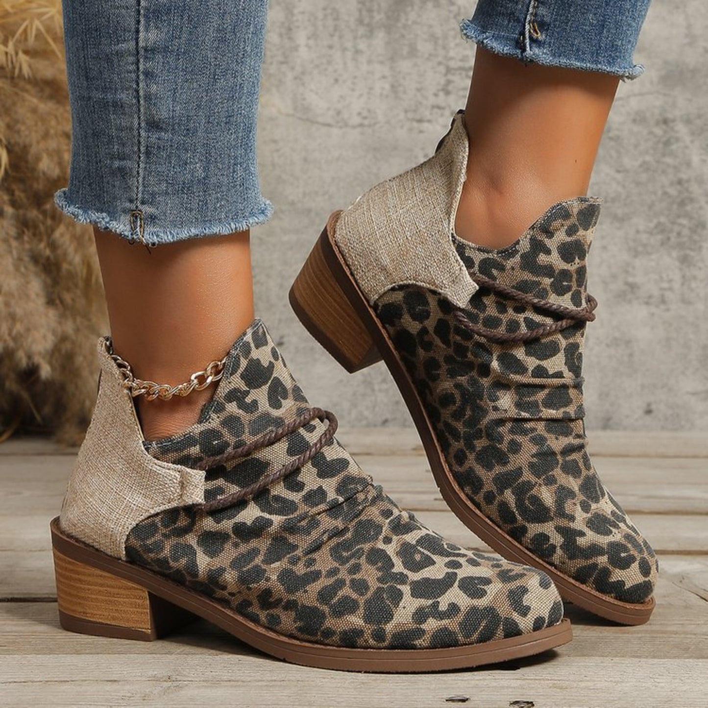 Contrast Canvas Low Heel Boots - In Style Chics Boutique LLC