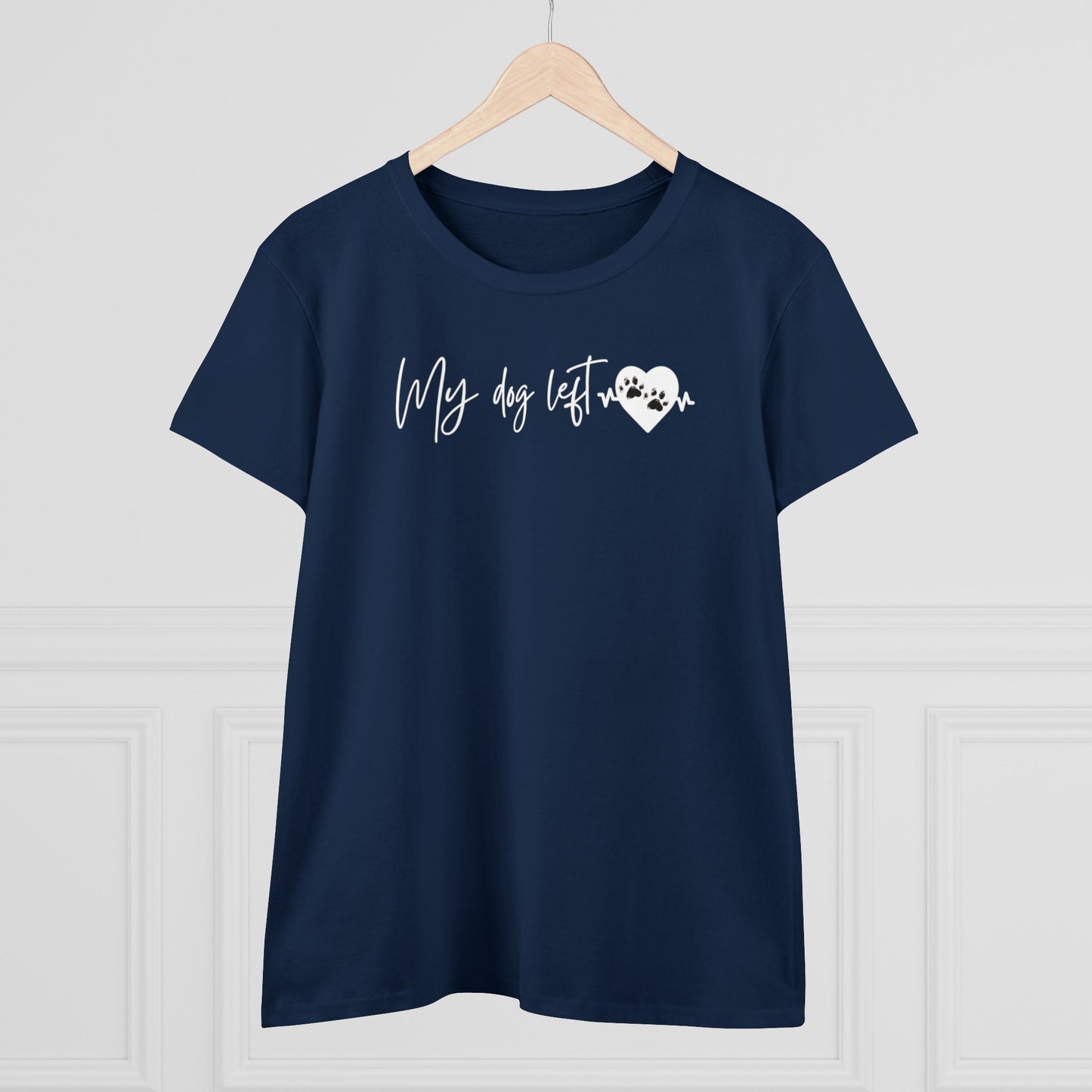Women's Midweight Cotton Graphic Tee - "My dog left paw prints on my heart" - In Style Chics Boutique LLC