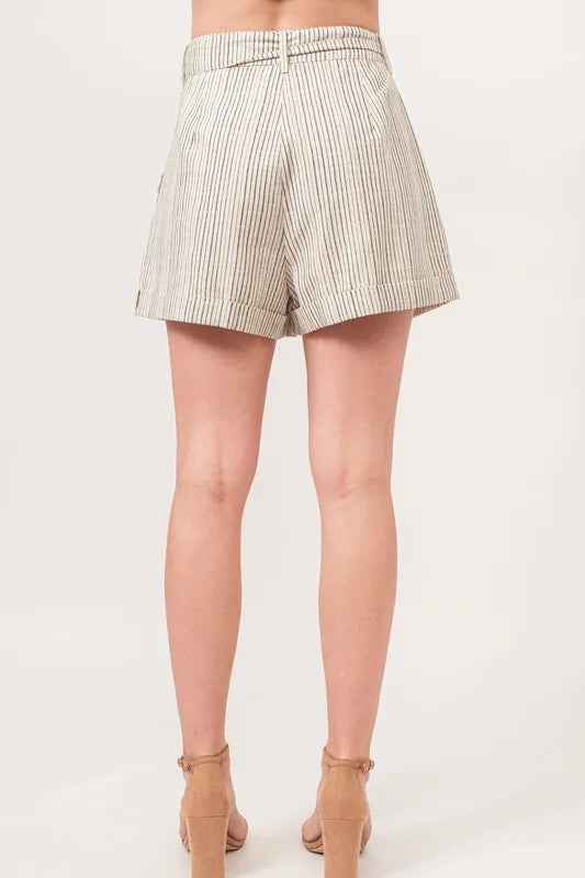 Linen Blend Striped Flowy Shorts