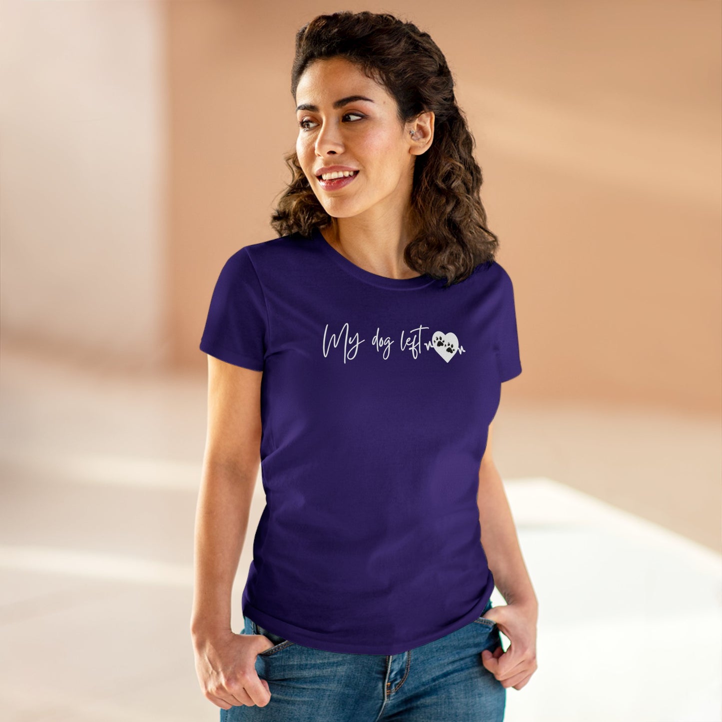 Women's Midweight Cotton Graphic Tee - "My dog left paw prints on my heart" - In Style Chics Boutique LLC