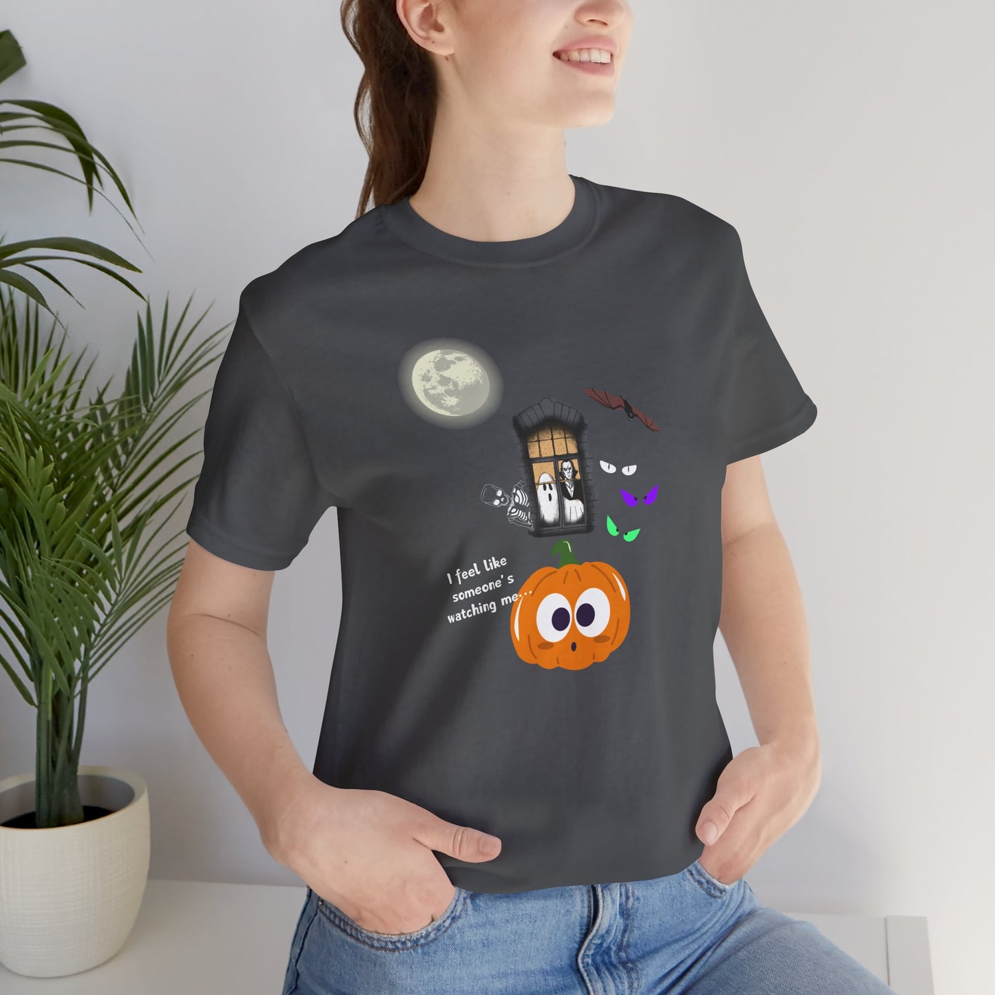 Funny Halloween Tee - "I Feel Like Someone's Watching Me..." With ghost, moon, pumpkin at In Style Chics Boutique by Obsession Expressions