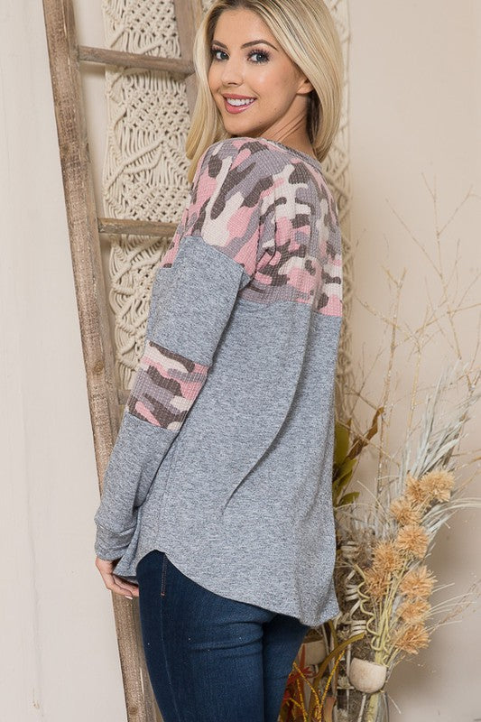 Shop Camouflage Contrast Knit Sweater Made in the USA at In Style Chics Boutique