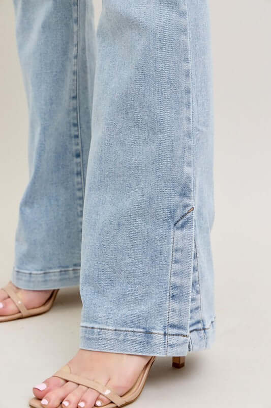 Judy Blue Tummy Control Vintage Wash Side Slit Slim Boot Jeans - In Style Chics Boutique Women's Juniors Plus Size Apparel Online