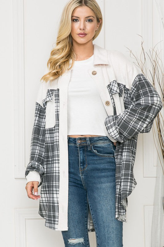 Oversized Mixed Media Knit Shacket Made in USA - In Style Chics Boutique LLC
