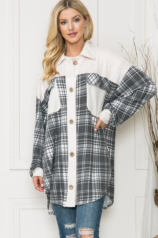 Oversized Mixed Media Knit Shacket Made in USA - In Style Chics Boutique LLC