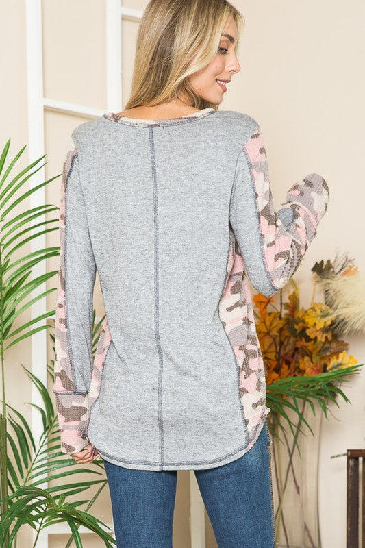 Leopard Print Contrast Thumbhole Knit Top - In Style Chics Boutique LLC