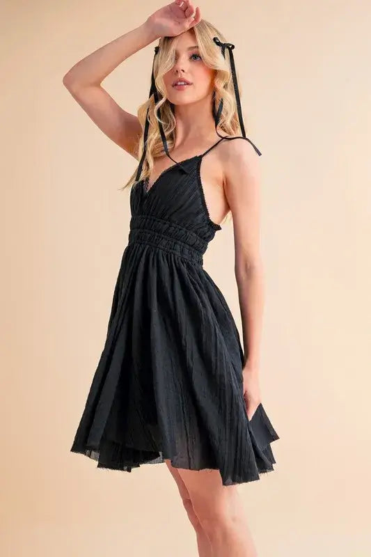 Lace Detail Mini Black Cami Dress - In Style Chics Boutique Women's Juniors Apparel Online