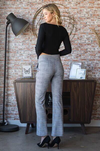 Plaid Flare Pants with Wide Waist Band - In Style Chics Boutique