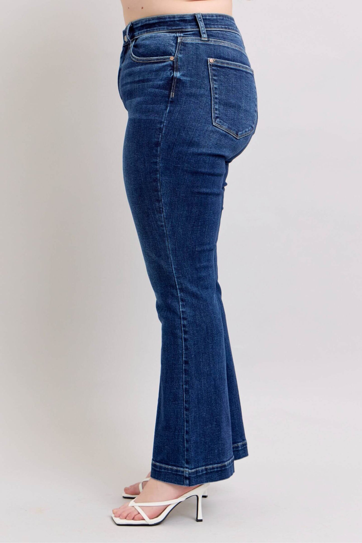 Judy Blue Full Size Run High Rise Flare Jeans with Pockets - Non Distressed Quality Jeans - In Style Chics Boutique Online Clothing Women's Juniors Plus Size Apparel