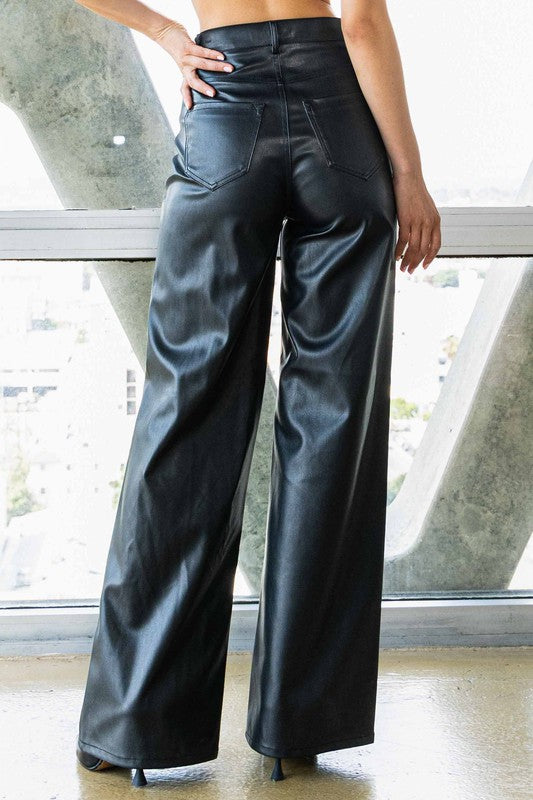 Vegan Leather Wide Leg Pants - In Style Chics Boutique LLC