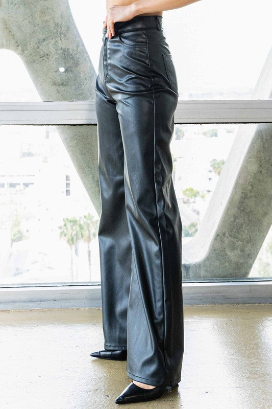 Vegan Leather Wide Leg Pants - In Style Chics Boutique LLC