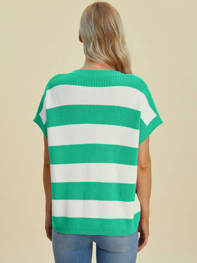 Women's Striped V-Neck Short Sleeve Sweater - In Style Chics Boutique Online Clothing