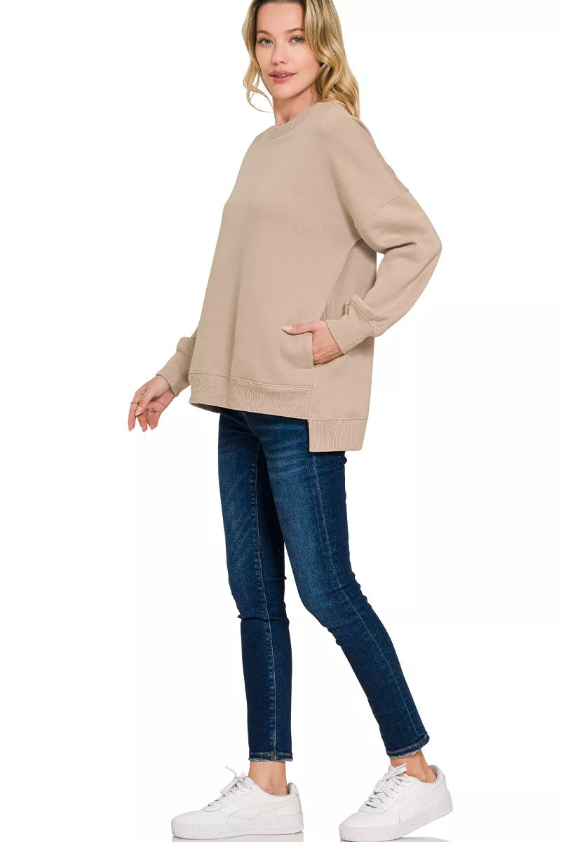 Fleece Hi-low Boyfriend Sweatshirt with Pockets at In Style Chics Boutique