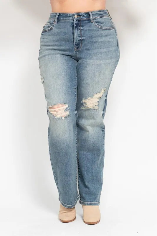 Judy Blue Dad Jeans, High Waist Distressed - In Style Chics Boutique Women's Clothes Online