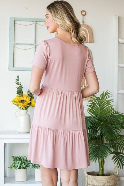 Solid Mini Tiered Dress with Pompom Lace - In Style Chics Boutique