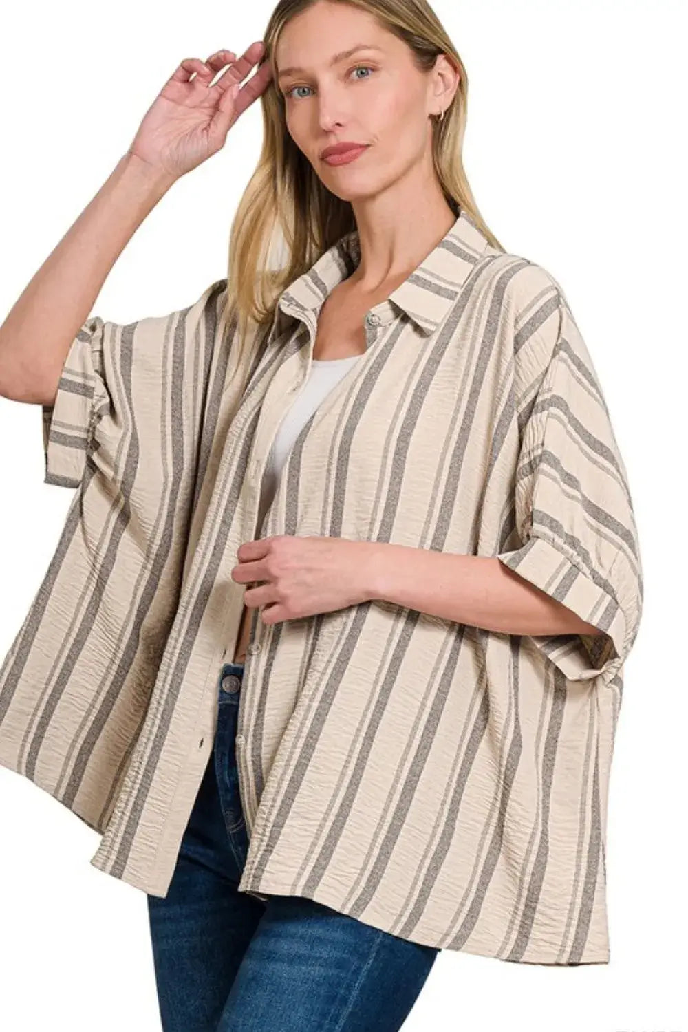 Woven Yarn-Dye Stripe Oversized Button Down Shirt
