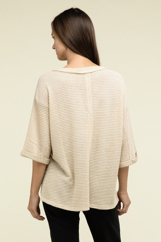 Brushed Waffle Exposed-Seam 3/4 Sleeve Top - In Style Chics Boutique LLC