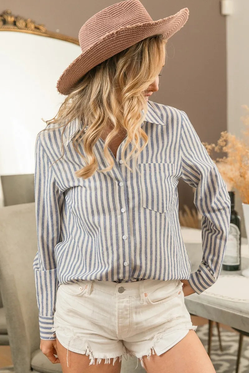 Striped Button Down Shirt, Lurex Linen at In Style Chics Boutique