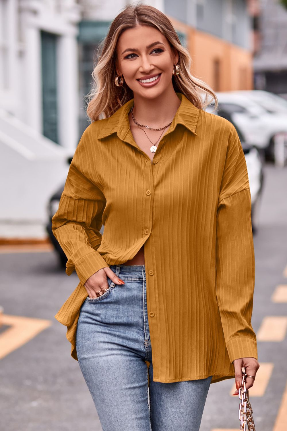 Slit Dropped Shoulder Longline Shirt - In Style Chics Boutique LLC